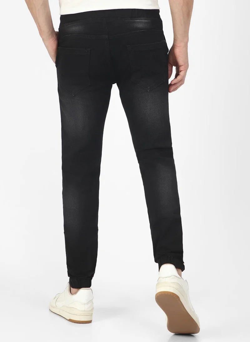 Urbano Fashion  Urbano Fashion Men's Black Slim Fit Washed Jogger Jeans Stretchable for Men | Best Price UAE